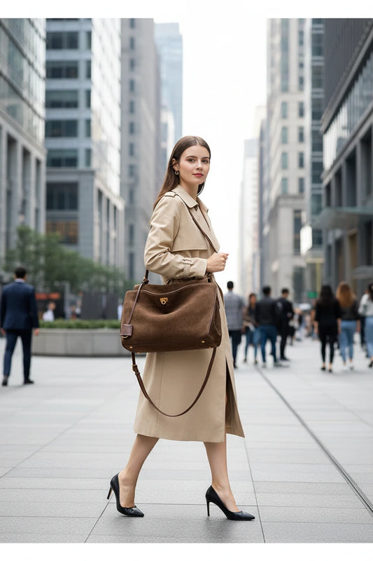 Premium Genuine Leather Suede Tote Handbag – Large Capacity Luxury Shoulder Bag for Women